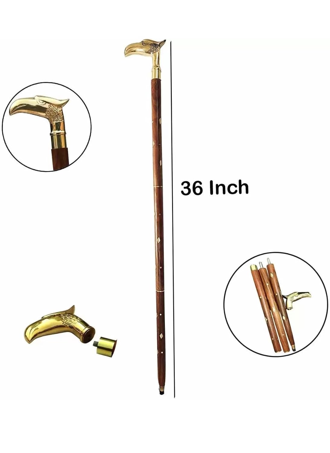 Premium Antique Wooden Walking Stick for Men,Women and Old People (Color-Brown), (Length 36 INCH)