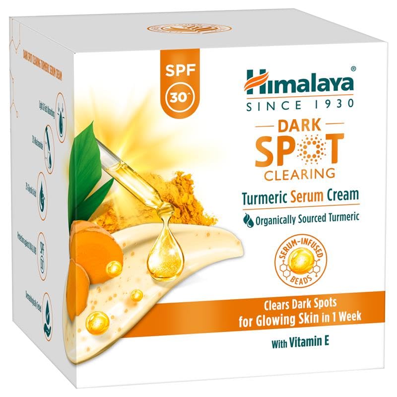 Himalaya Turmeric Serum Cream | Niacinamide + Glycolic Acid + Vitamin E | Clears dark spots for glowing skin in 1 week | 50gm