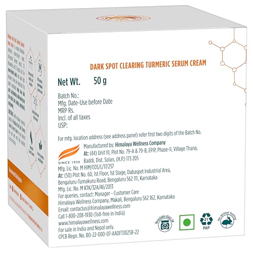 Himalaya Turmeric Serum Cream | Niacinamide + Glycolic Acid + Vitamin E | Clears dark spots for glowing skin in 1 week | 50gm
