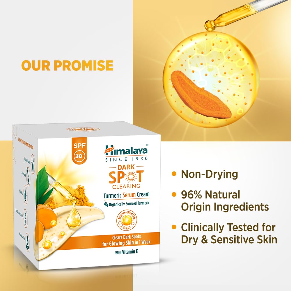 Himalaya Turmeric Serum Cream | Niacinamide + Glycolic Acid + Vitamin E | Clears dark spots for glowing skin in 1 week | 50gm
