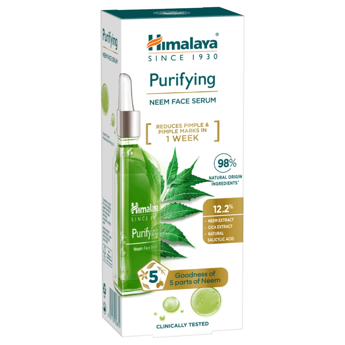 Himalaya Purifying Neem Face Serum | 2% Natural Salicylic Acid + Cica + Neem Extract | 5 Parts of Neem | Reduce Acne & Pimple Marks | 15ml (Pack of 1)