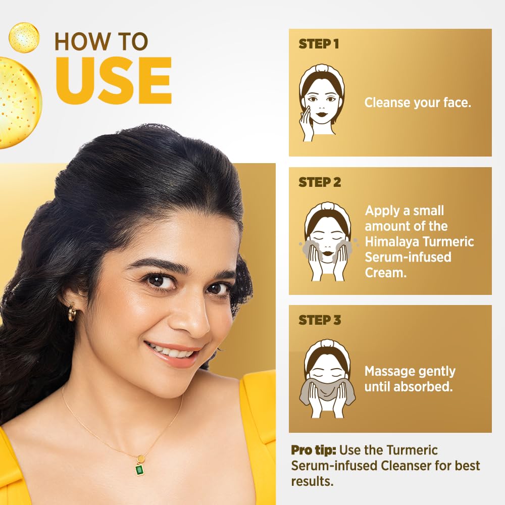 Himalaya Turmeric Serum Cream | Niacinamide + Glycolic Acid + Vitamin E | Clears dark spots for glowing skin in 1 week | 50gm