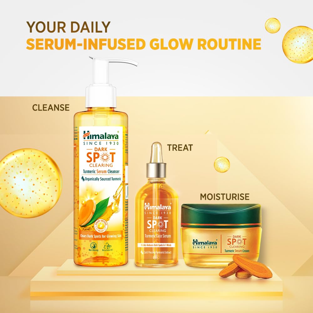 Himalaya Turmeric Serum Cream | Niacinamide + Glycolic Acid + Vitamin E | Clears dark spots for glowing skin in 1 week | 50gm