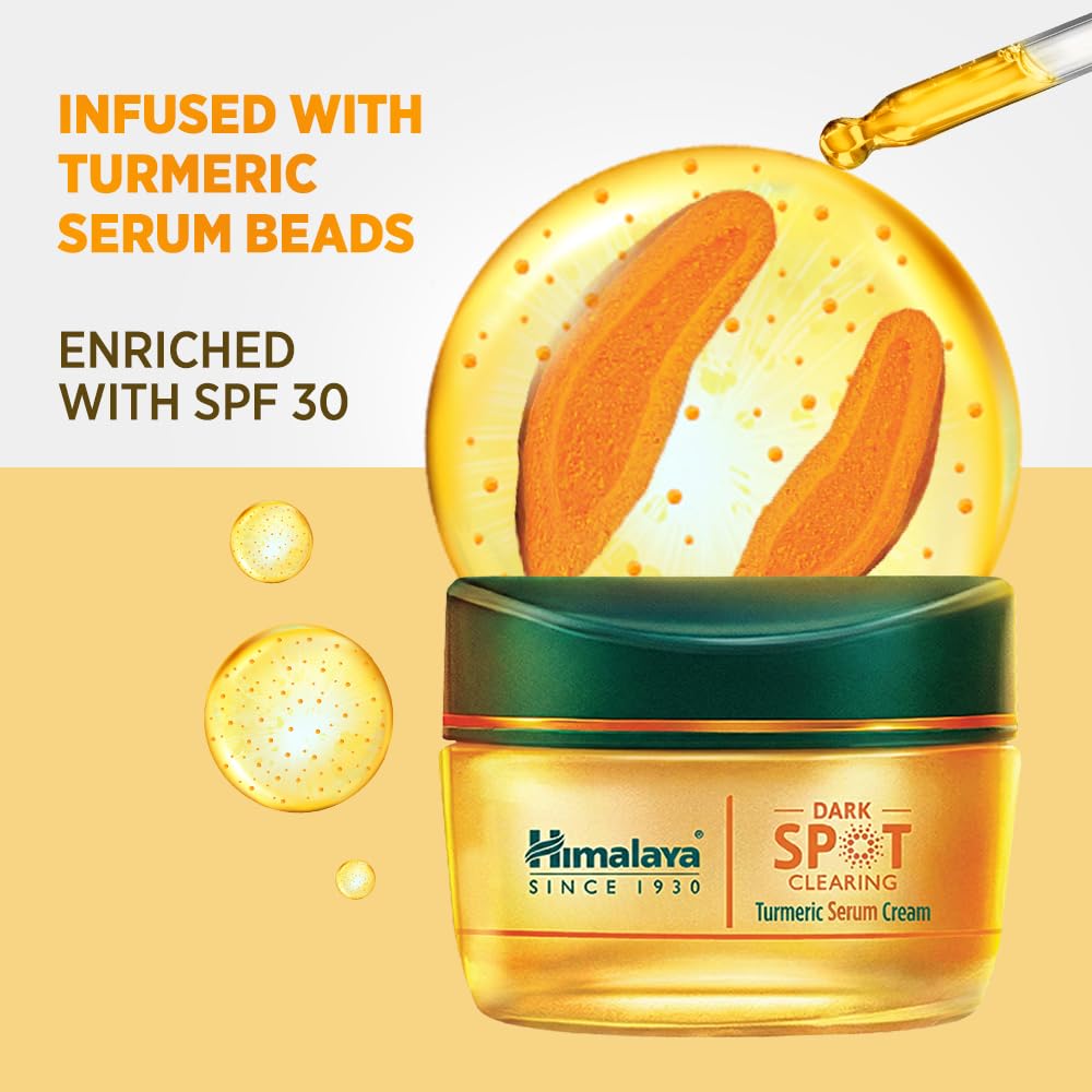 Himalaya Turmeric Serum Cream | Niacinamide + Glycolic Acid + Vitamin E | Clears dark spots for glowing skin in 1 week | 50gm