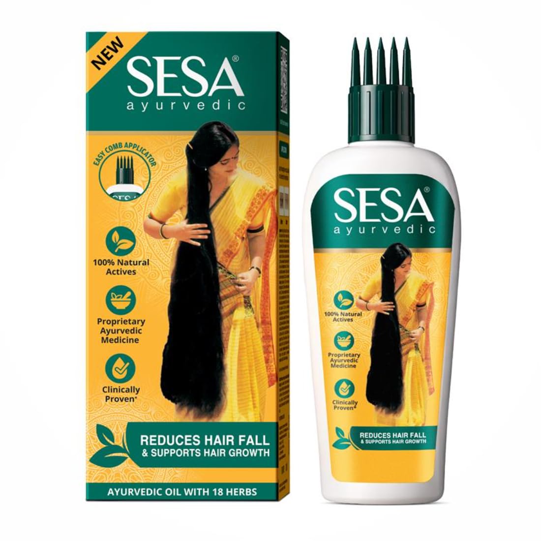 SESA Ayurvedic Hair Oil With Bhringraj & 17 Rare Herbs With Coconut Oil and 4 Nourishing For Hair Growth Help Control Hair Fall with Easy Applicator For Women and Men (200 ml)