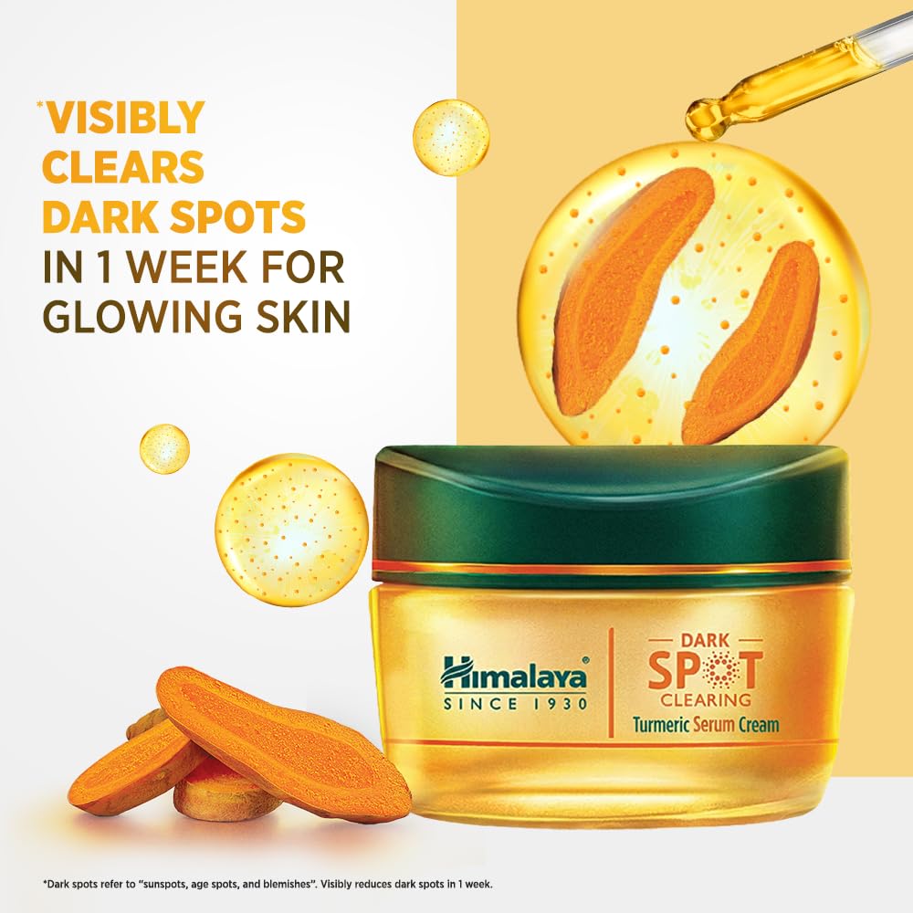 Himalaya Turmeric Serum Cream | Niacinamide + Glycolic Acid + Vitamin E | Clears dark spots for glowing skin in 1 week | 50gm