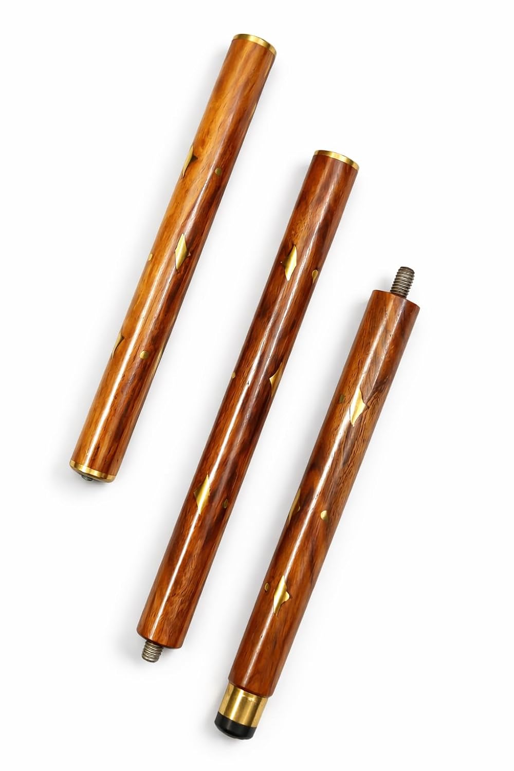 VintageMart Premium Wooden Walking Stick with Brass Lion Head Handle, Brown Wood with Brass Inlay, Foldable Cane