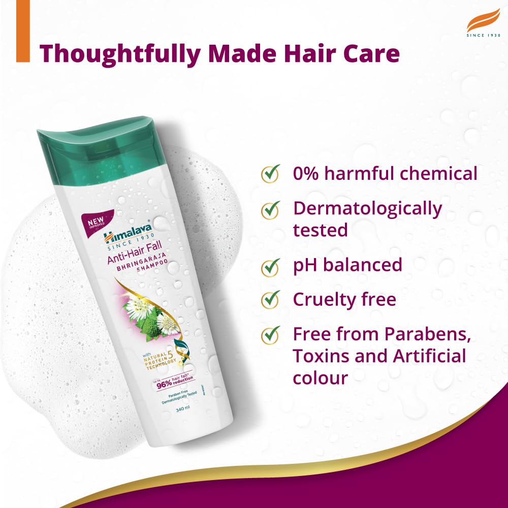 Himalaya SINCE 1930 Himalaya Anti-Hair Fall Bhringaraja Shampoo, Reduces Hair Fall, Makes Hair Healthy, With Bhringaraja & Palasha,For Men And Women, 340Ml