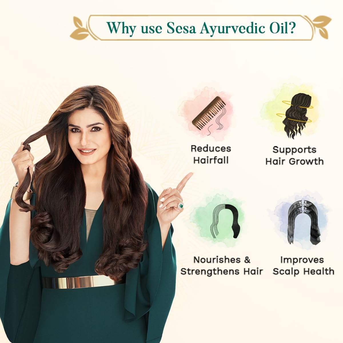 SESA Ayurvedic Hair Oil With Bhringraj & 17 Rare Herbs With Coconut Oil and 4 Nourishing For Hair Growth Help Control Hair Fall with Easy Applicator For Women and Men (200 ml)