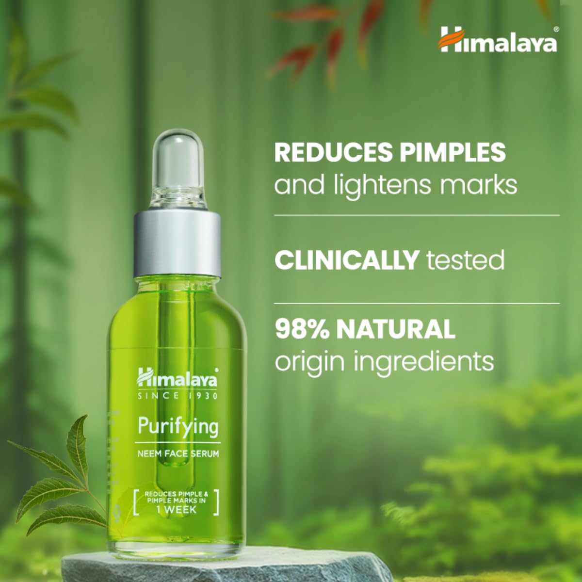 Himalaya Purifying Neem Face Serum | 2% Natural Salicylic Acid + Cica + Neem Extract | 5 Parts of Neem | Reduce Acne & Pimple Marks | 15ml (Pack of 1)