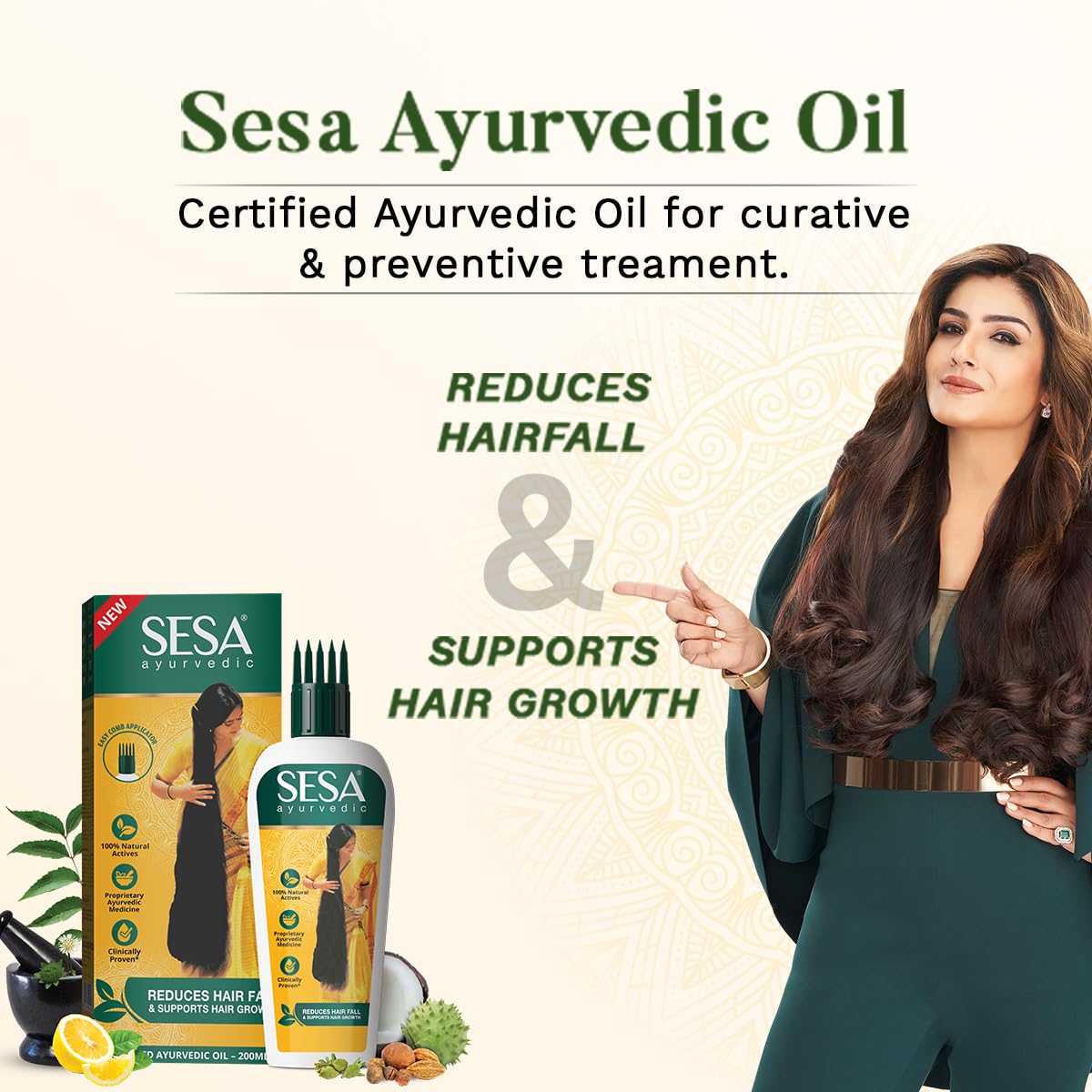 SESA Ayurvedic Hair Oil With Bhringraj & 17 Rare Herbs With Coconut Oil and 4 Nourishing For Hair Growth Help Control Hair Fall with Easy Applicator For Women and Men (200 ml)