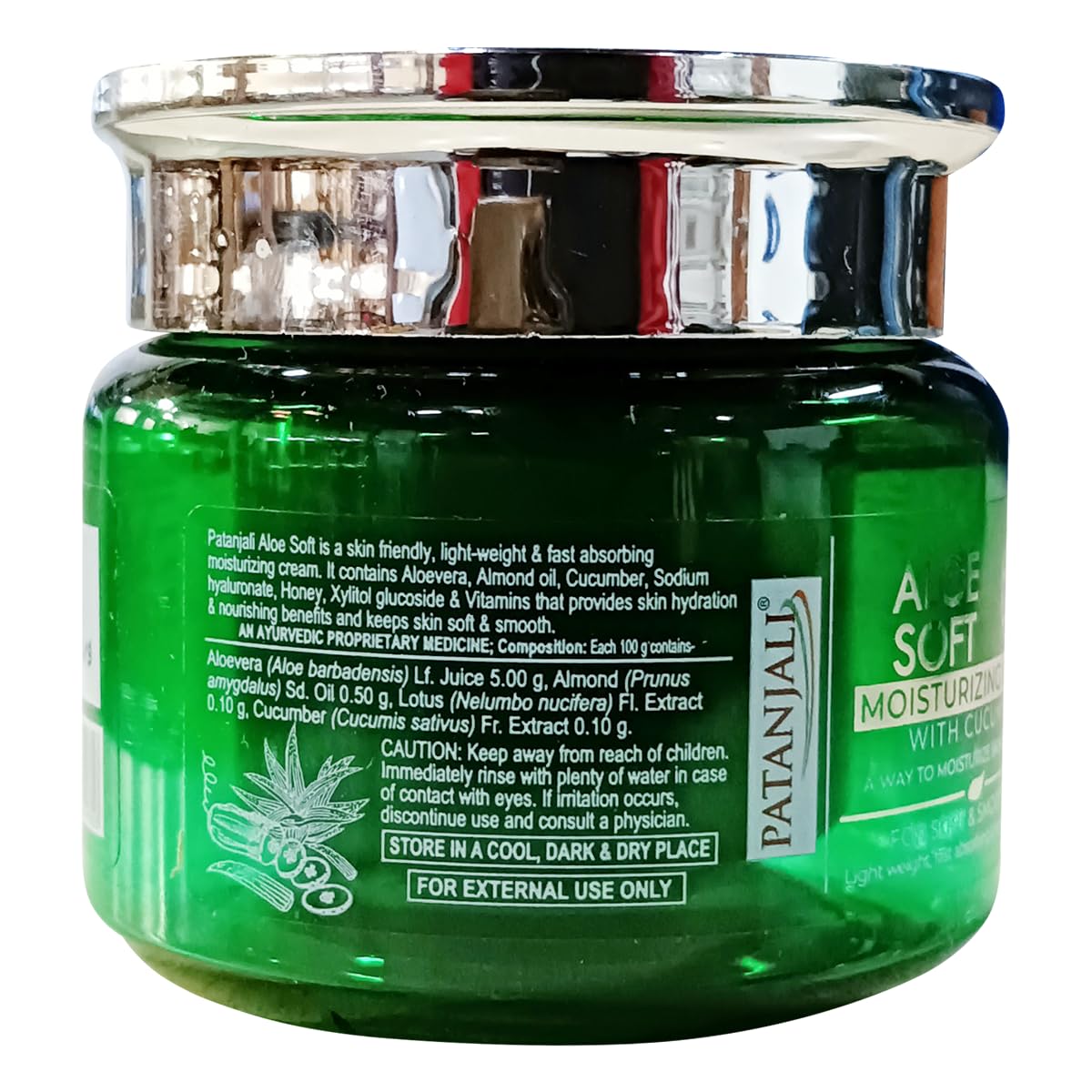 Patanjali Aloe Vera Moisturizing Cream for Face 50Gm for Hands & Body Soothing, Brightening, Makes Skin Soft and Supple Non-Greasy Cream for Flawless Skin