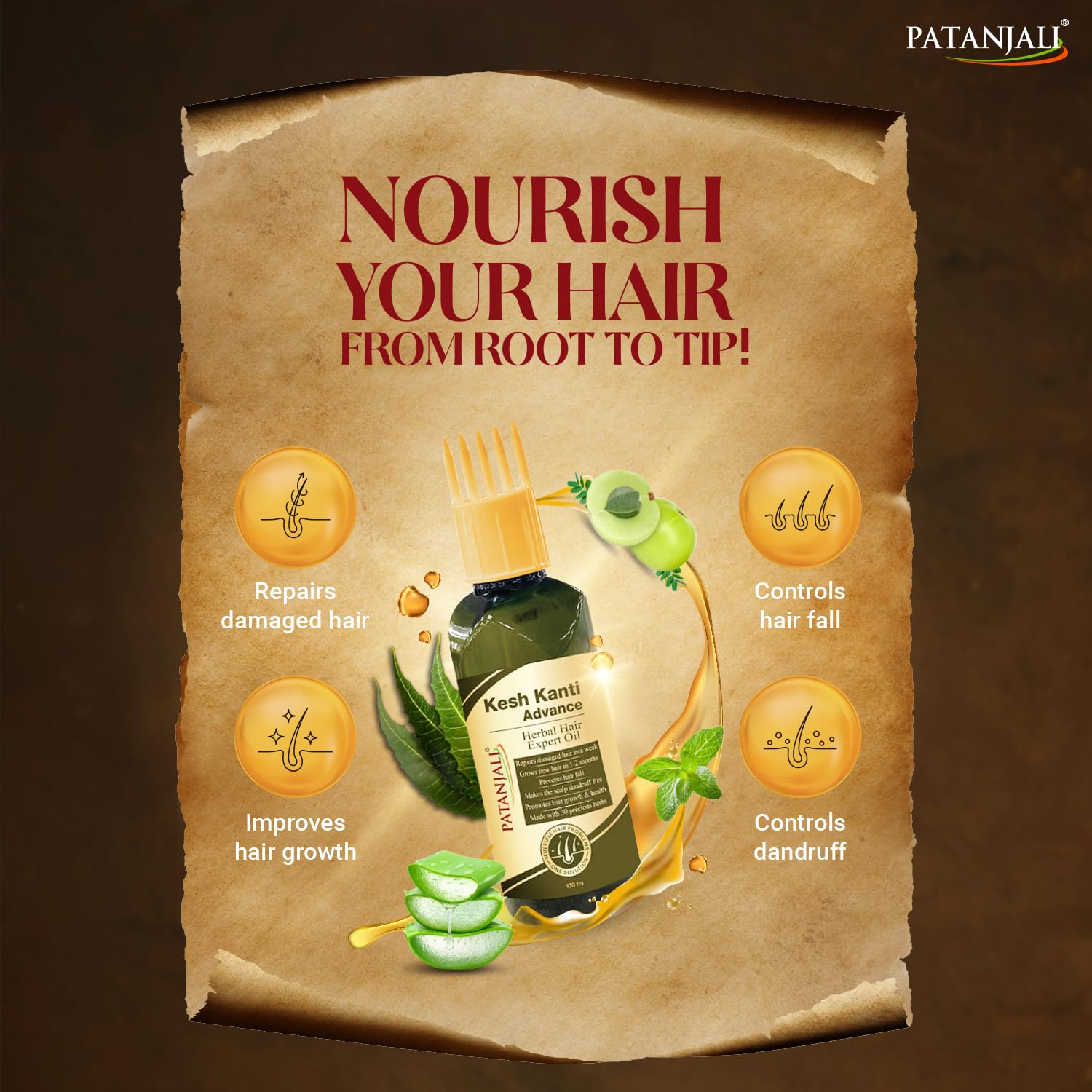 Patanjali Kesh Kanti Advance Herbal Hair Expert Oil 100ml, Stronger & Longer Hair for Women & Men, Nourishing Hair Oil Enriched with Amla, Reetha, Kalonji & Shikakai