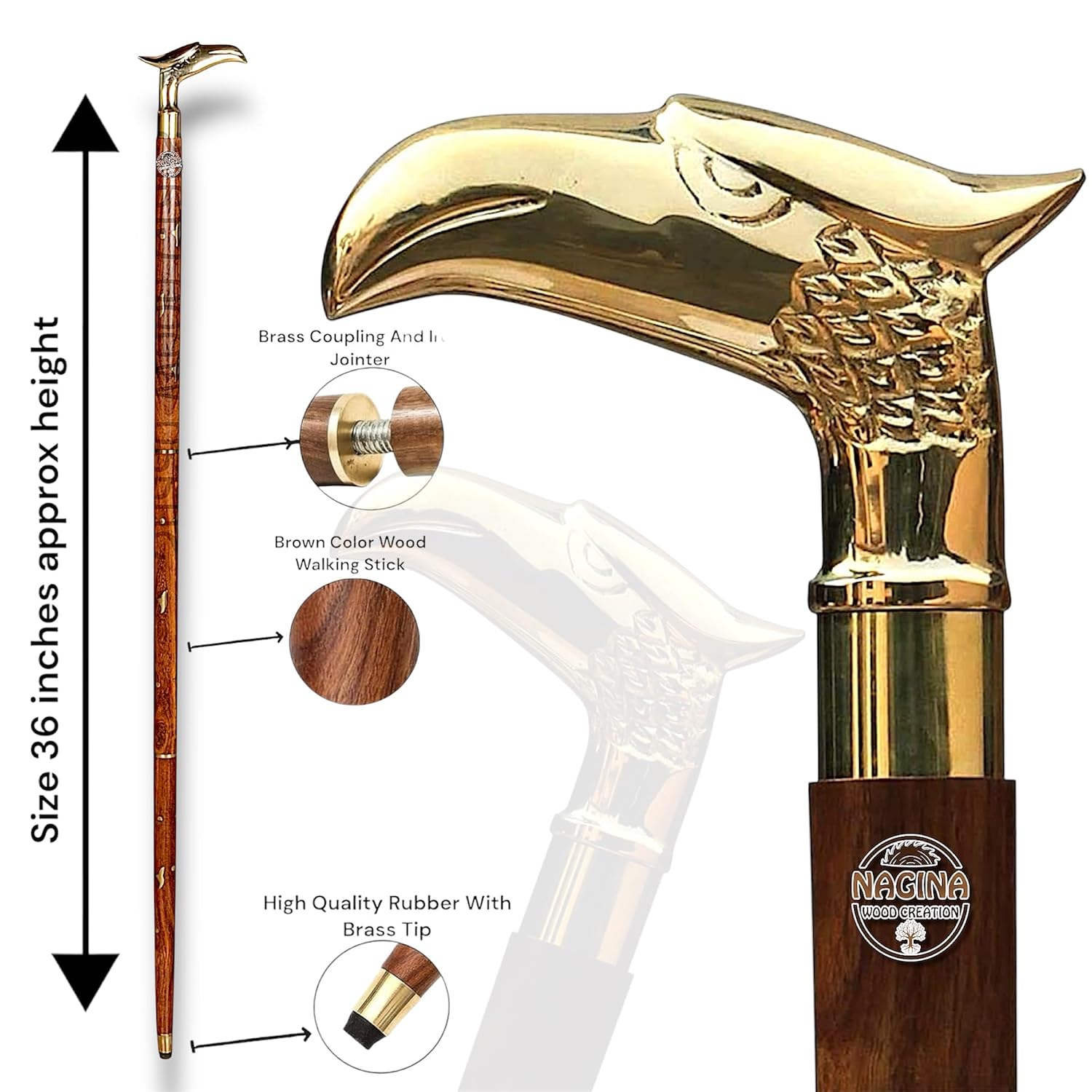 Premium Antique Wooden Walking Stick for Men,Women and Old People (Color-Brown), (Length 36 INCH)