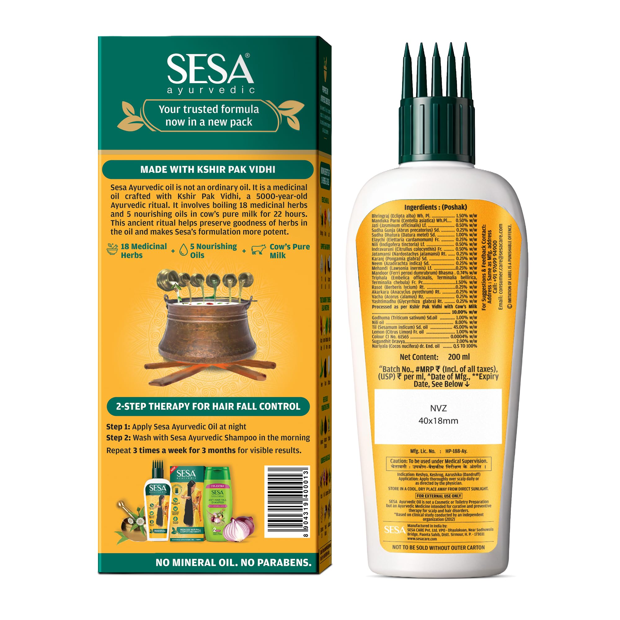 SESA Ayurvedic Hair Oil With Bhringraj & 17 Rare Herbs With Coconut Oil and 4 Nourishing For Hair Growth Help Control Hair Fall with Easy Applicator For Women and Men (200 ml)