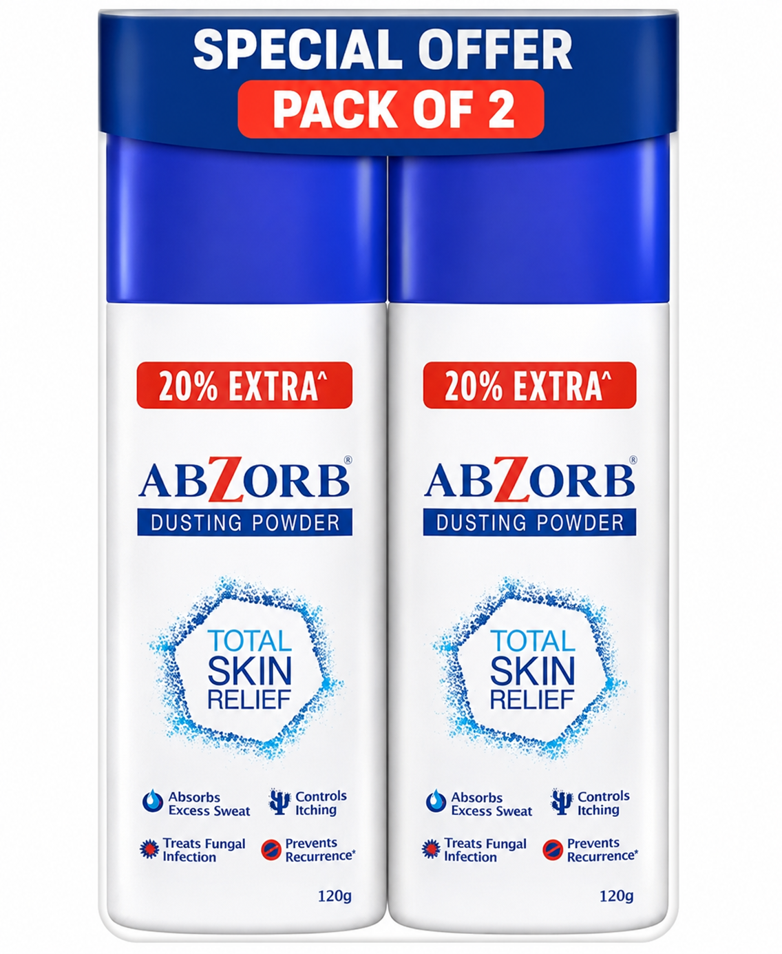 Abzorb Anti-Fungal Dusting Powder 120g Bottle - Total Skin Relief, Clotrimazole 1%, Absorbs Sweat, Controls Itching