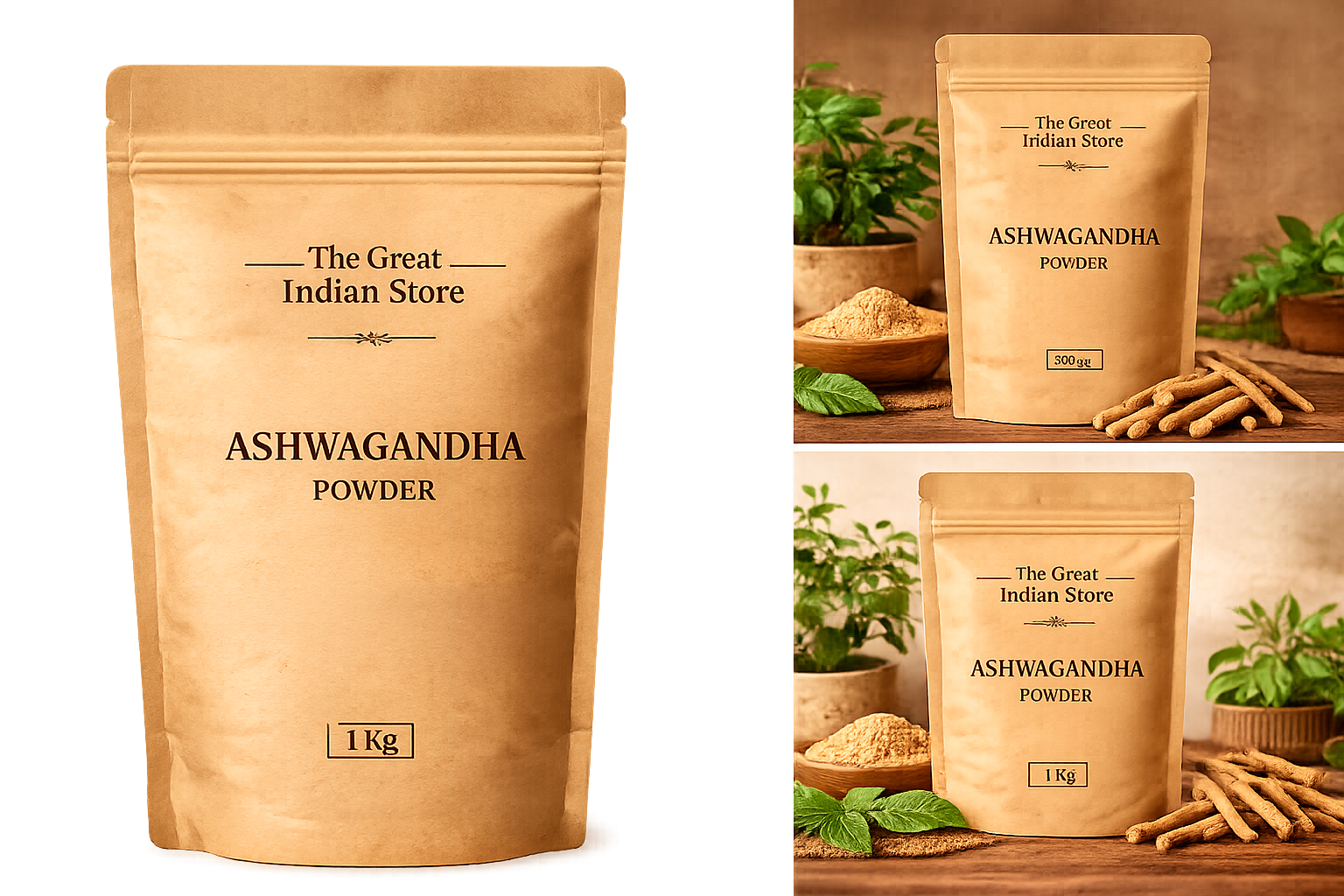 Ashwagandha Powder | Premium Natural Ashwagandha Root Powder | 100% Pure Herbal Wellness Supplement | 1 kg | The Great Indian Store