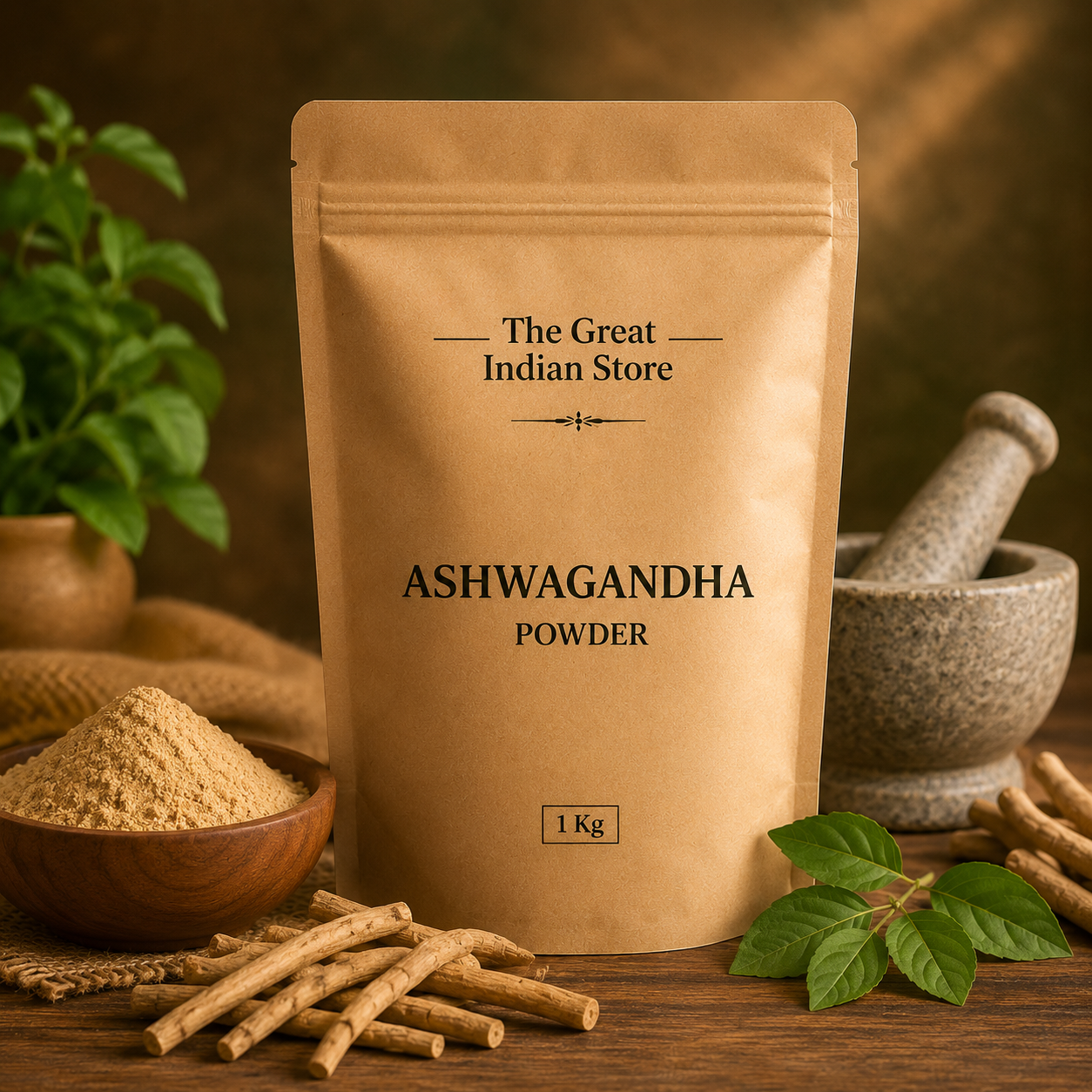 Ashwagandha Powder | Premium Natural Ashwagandha Root Powder | 100% Pure Herbal Wellness Supplement | 1 kg | The Great Indian Store