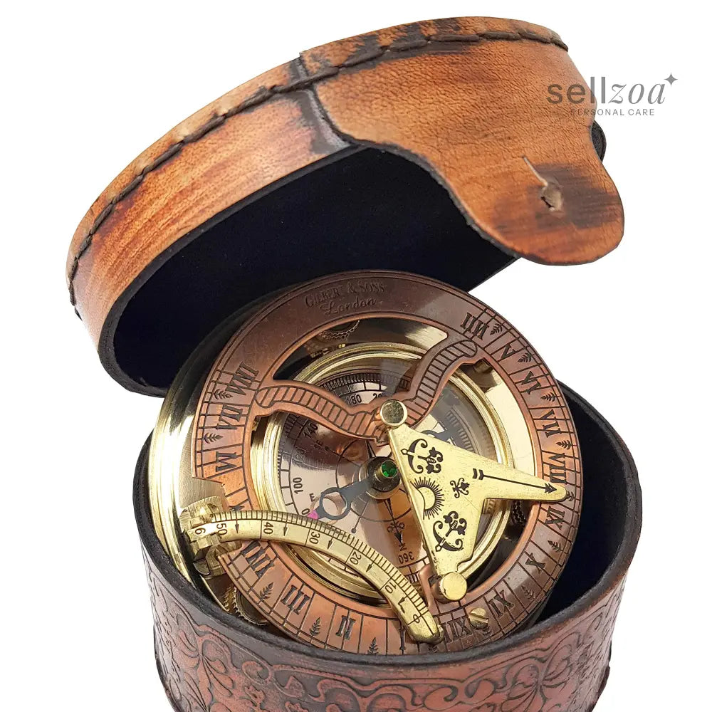 brass-nautical-antique-copper-sundial-compass-clock-in-box-gift-sun-211 - Sellzoa